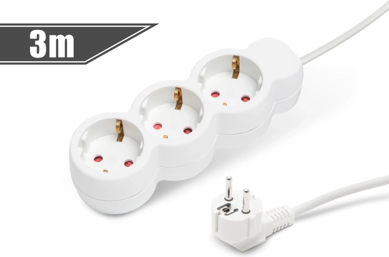 Extension Cable with 3 Sockets, 3 m