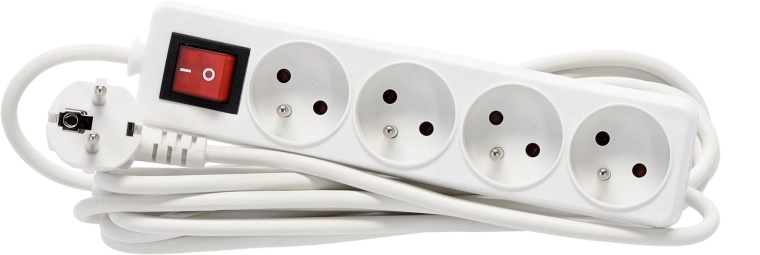 Prenapetostni podaljšek s stikalom, 4 vtičnice, kabel 5 m, bela