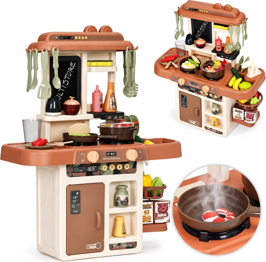 Children's Play Kitchen with Sounds, LED Lighting, Steam and 55 Accessories