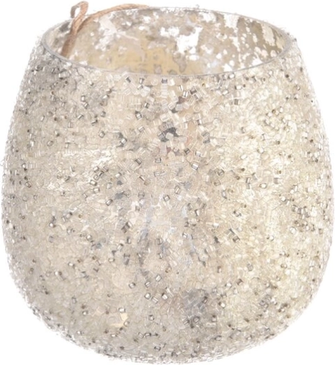 Steklen svečnik s perlicami v srebrni barvi 7 × 7 × 8 cm