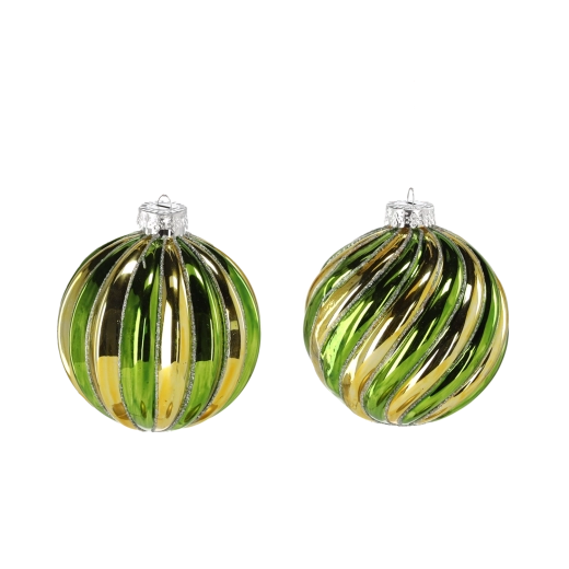 Steklena božična krogla zeleno-zlata 8 cm