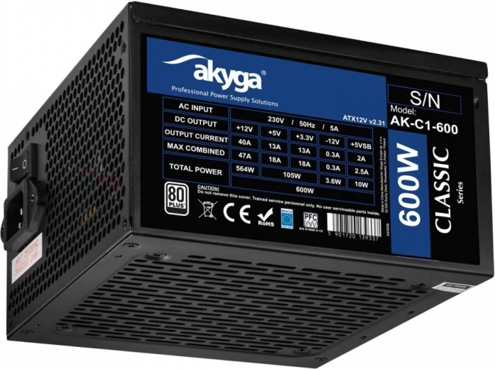 Akyga AK-C1-600 napajalnik ATX 600 W Classic s certifikatom 80 PLUS