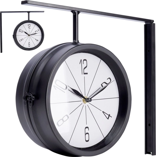 Metal double-sided wall clock 30.5 × 9.5 × 28 cm, black