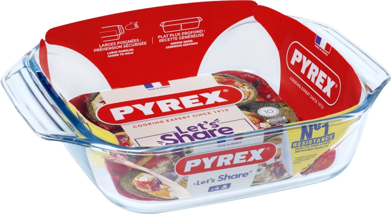 Pyrex stekleni pekač z ročaji iz borosilikatnega stekla 29 × 23 cm, 2,4 l