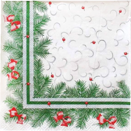 Layered napkins with Christmas pine needle motif 33 × 33 cm