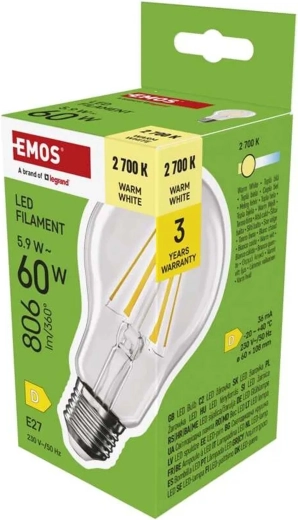 LED žarnica Filament A60 E27 5,9 W 806 lm toplo bela