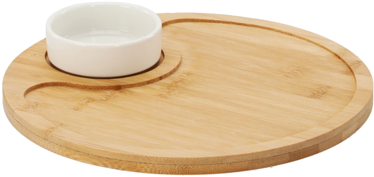 Bambusov servirni pladenj s porcelanasto posodico 25 cm
