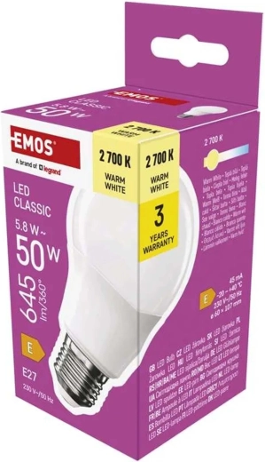 LED žarnica Classic A60 E27 5,8 W, topla bela