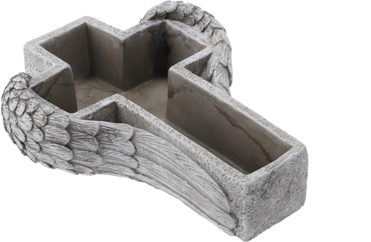 Cementno nagrobno korito z reliefom križa s krili, sivo, 27,5 cm