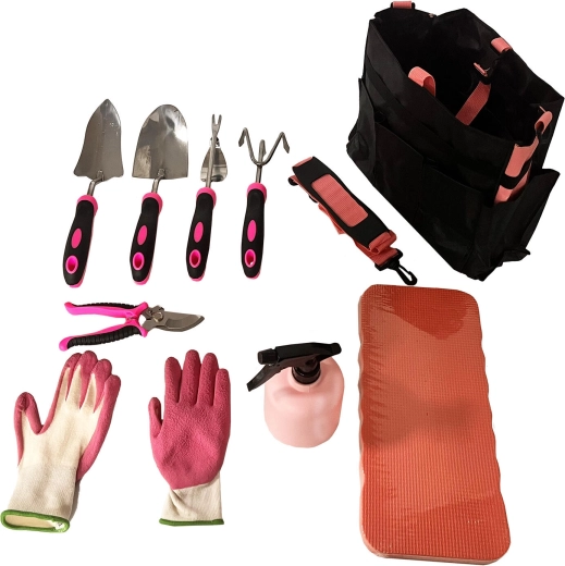 Vrtni komplet orodja, 9-delni – rožnata