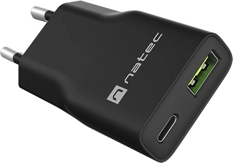 Natec Ribera GaN slim omrežni polnilnik 20 W (USB-C + USB-A) - 1 kos