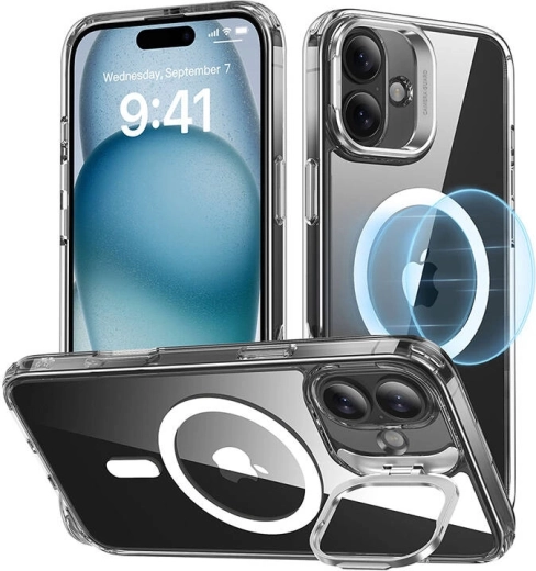 ESR Classic Hybrid HaloLock ovitek s stojalom za iPhone 16 Plus prozoren