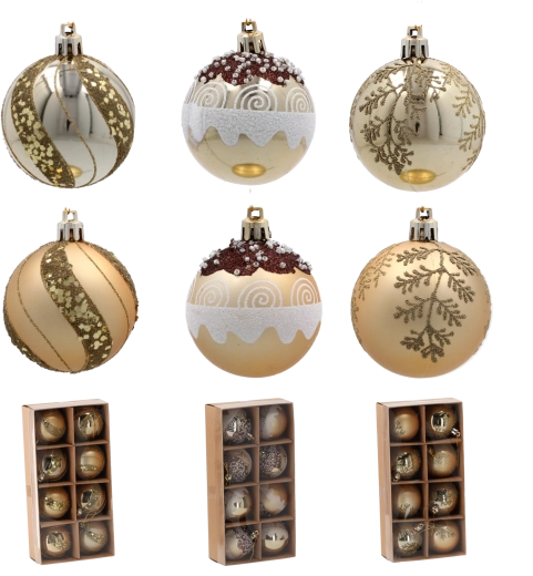 Set zlatih božičnih krogel 6 cm – 8 kosov, netrdeče