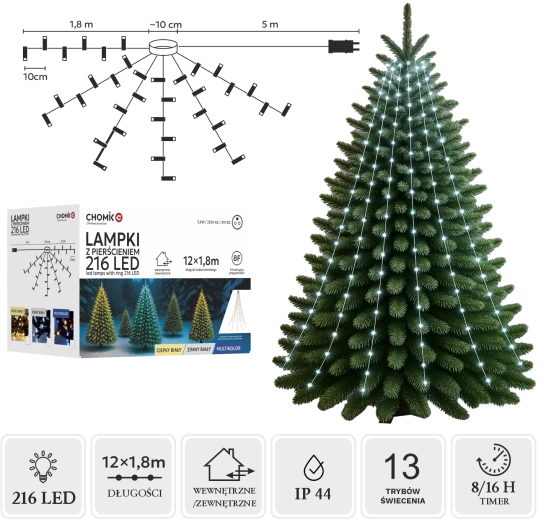 LED svetlobni niz s prstanom 1,8 m, 216 LED, hladno bela, notranje/zunanje