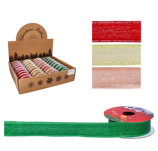 Božični dekorativni trak 2,5 cm × 2,7 m s satenastim leskom in čvrstim robom