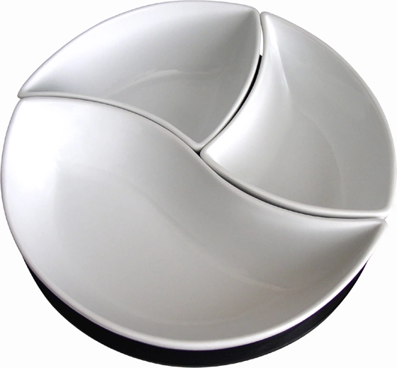 Servirni set keramičnih skled z vrtljivim lesenim pladnjem Toro Vlnka