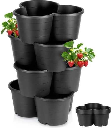 Plastičen kaskadni cvetličnik črne barve, zložljiv komplet 4 kos
