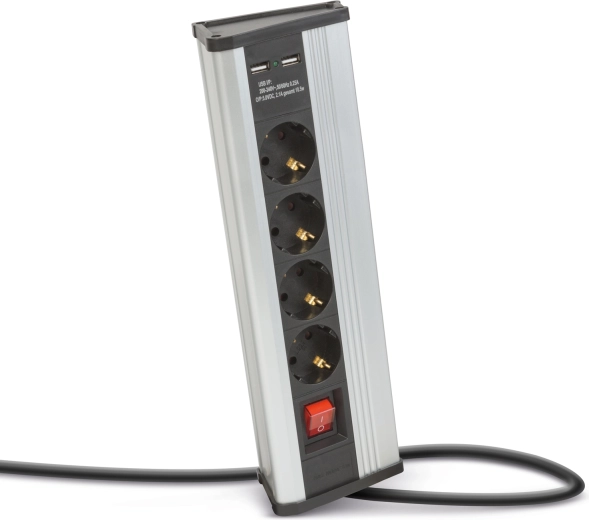 Corner extension socket with switch, 4 outlets and USB ports