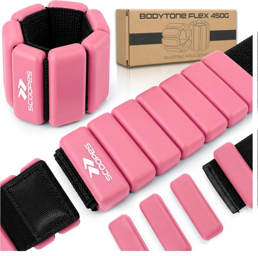 Nastavljive uteži BodyTone Flex 450 g, roza – 2 kosa