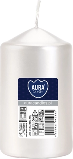 Metallic glossy pillar candle – Glossy metallic white