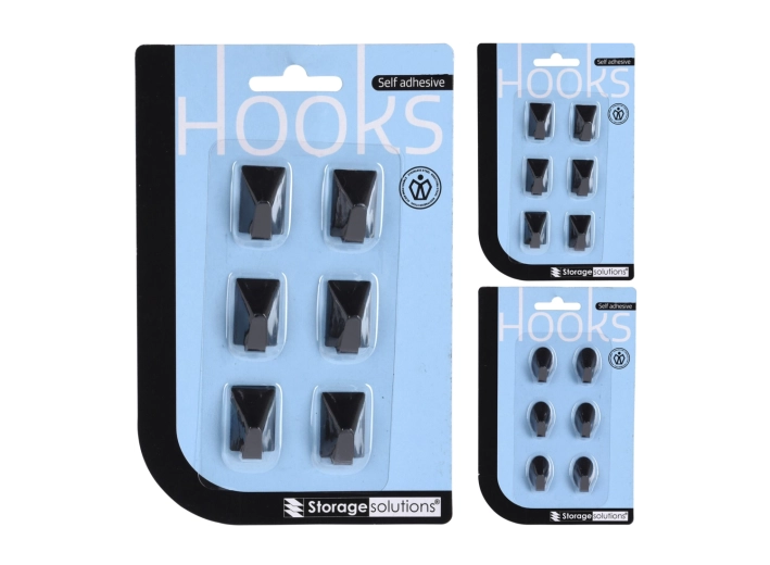 Samolepilni nerjaveči kavlji – komplet 6 kosov, črni