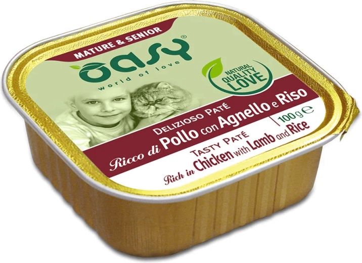 Oasy Tasty Pate Mature & Senior – pašteta za mačke s piščancem, jagnjetino in rižem 100 g