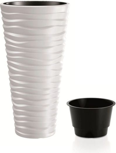 Cvetlični lonec Sand Slim z notranjim vložkom 29,6 cm bel