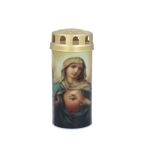 LED nagrobna sveča 14,5 cm – mix motivov (križ, angel, Jezus in Marija)