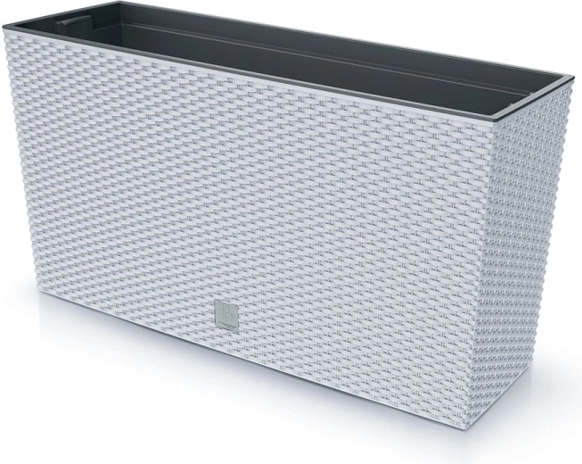 Korito Rato Case M z vložkom 77 cm – bel plastičen cvetlični zaboj z videzom ratana