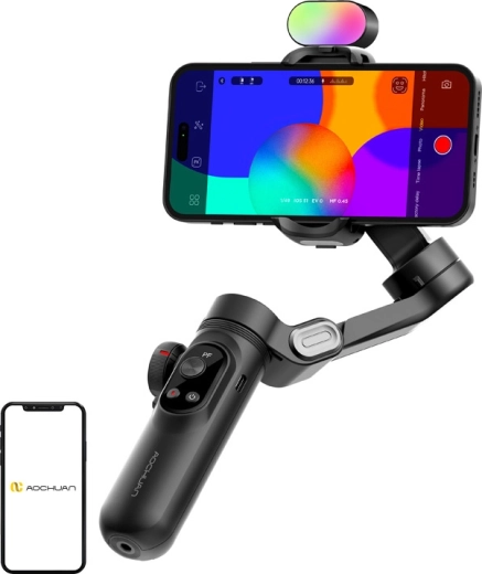 Aochuan Smart X Pro 3-axis smartphone stabilizer with RGB light, black