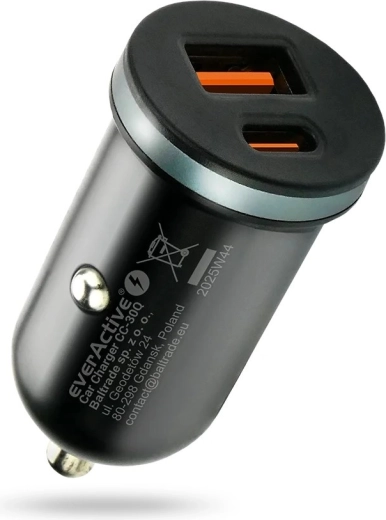 Avtopolnilnik everActive CC-30Q 35 W z USB-A QC 3.0 in USB‑C PD, črna