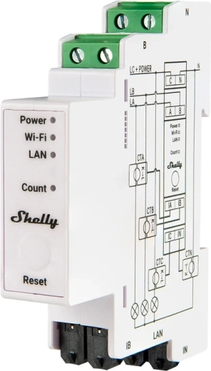 Shelly Pro 3EM Matter trifazni električni števec 120 A za DIN letev