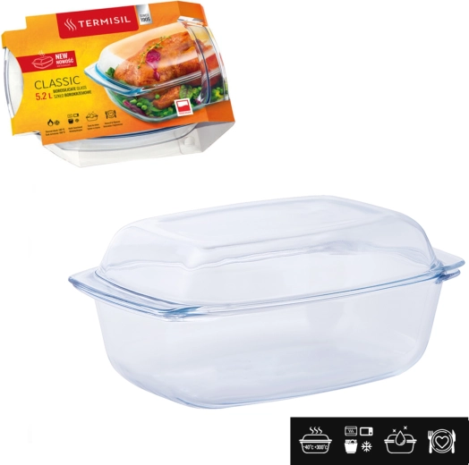 Pravokotna ognjevarna steklena pekač posoda s pokrovom 5,2 l