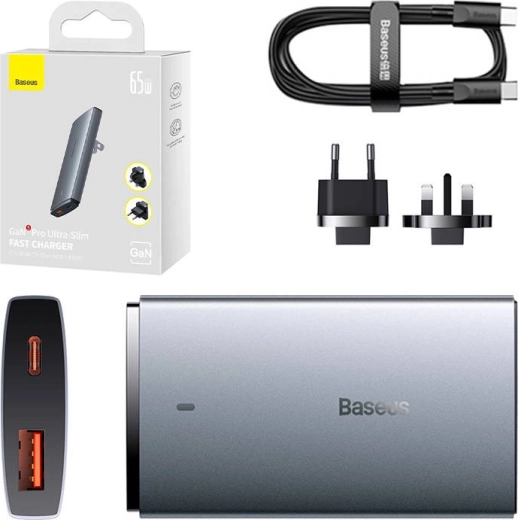 Baseus GaN5 stenski polnilnik 65 W USB-C + USB-A