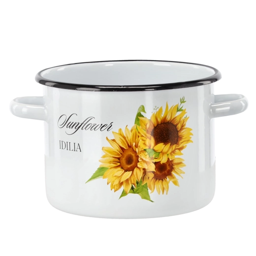 White enamel pot with sunflower decoration, 4.5 l, 20 cm