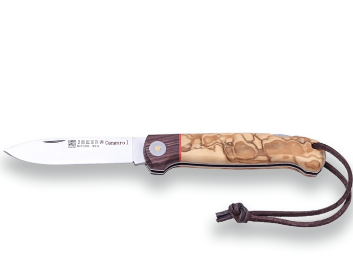 Joker Canguro žepni lovski nož 8,5 cm, oljčni in rožni les z vrvico