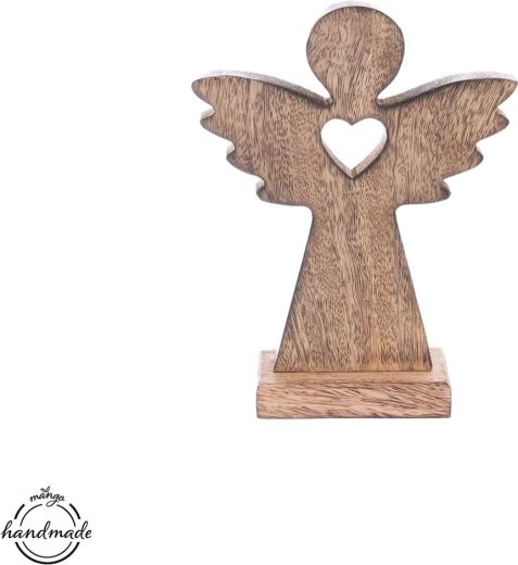 Angel iz mangovega lesa s srcem 16,5 cm