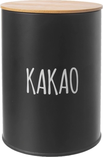 Črna pločevinasta doza z bambusovim pokrovom za kakav 11 cm