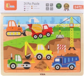 lesene puzzle gradbeni stroji 24 kosov VIGA