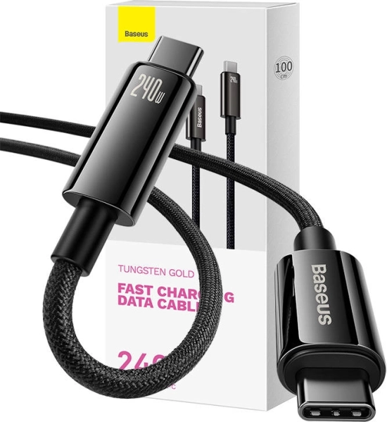 Kabel USB‑C na USB‑C BASEUS Tungsten Gold 240 W, 1 m, črn