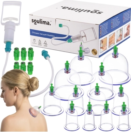 Vakuumske skodelice SOULIMA brez ognja, komplet 12 kosov s pumpico za anticelulitno masažo