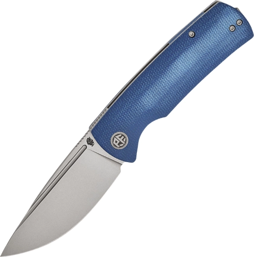 Petrified Fish Beluga Pocket Knife, Blue Micarta, stonewash blade 9.2 cm