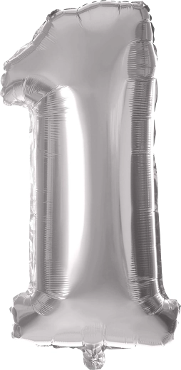 Folijski balon TORO s številko 1, 30 cm – Srebrna