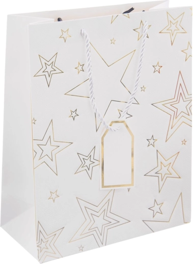 Papirnata darilna vrečka z zvezdo 26 × 12 × 32 cm – Bela