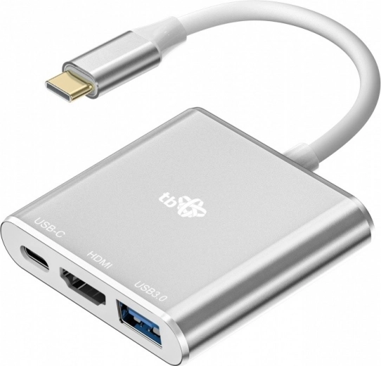 USB-C HUB adapter 3-v-1 - HDMI, USB, PD srebrn