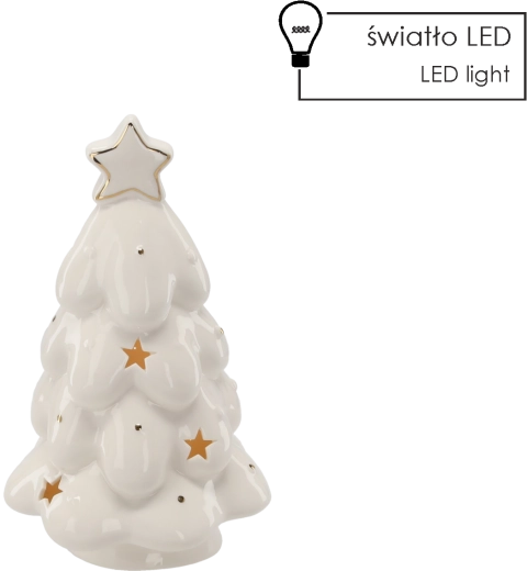 Božični keramični smrekovček z LED osvetlitvijo, bel