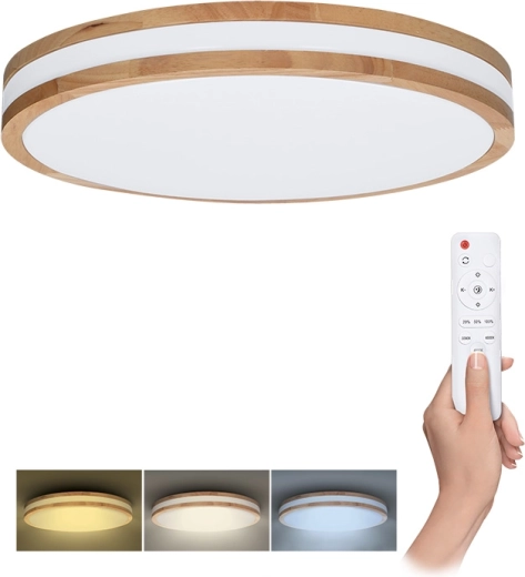 Solight Woody LED ceiling/wall light with remote control, 48 W, 38 cm, dimmable, adjustable light temperature