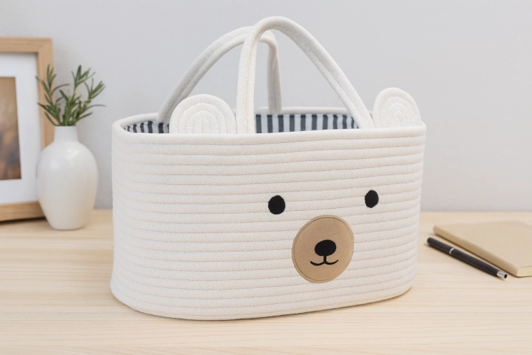 Tekstilna košara za igrače z ušeski – bel organizator z živalco 32 × 22 × 20 cm