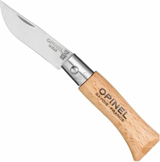 Opinel N°02 Inox žepni nož 3,5 cm iz bukovega lesa