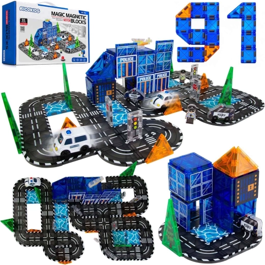 Ricokids Magnetic Police City Construction Set, 91 Pieces